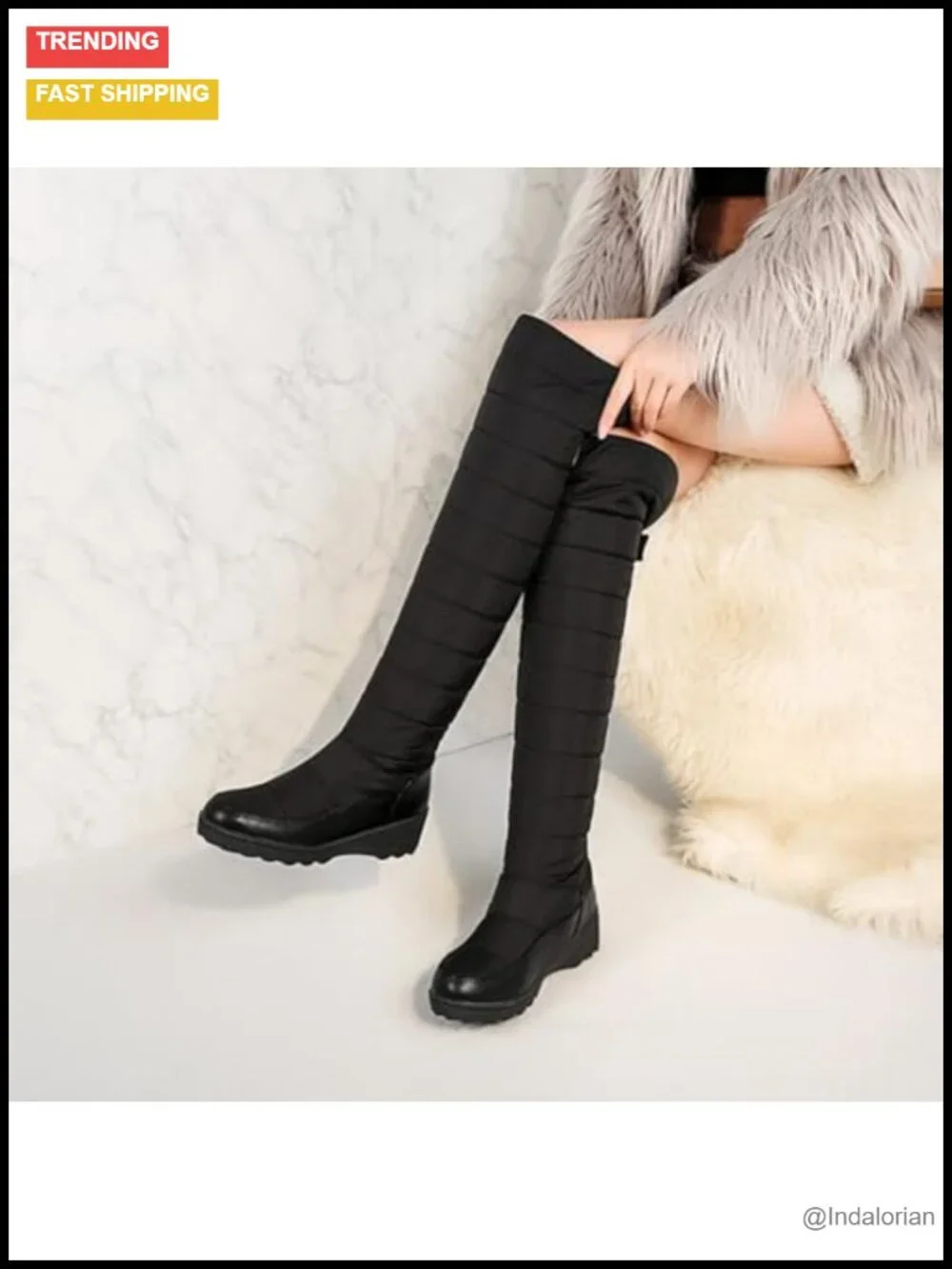 Warm Fur Lined Over The Knee Snow Boots Waterproof Thick Sole